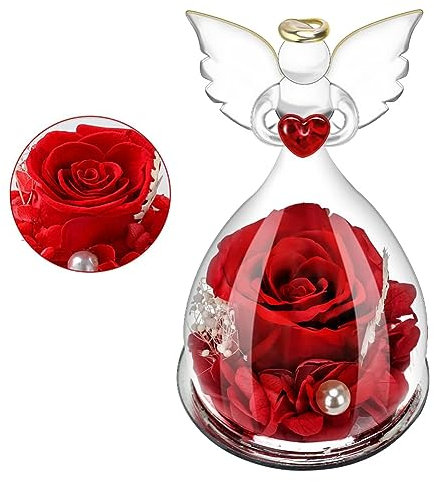 LOMUG Rose Eterne Regalo Donna, Angelo Fiore Eterno Regalo, Rosa Stabilizzata Vera in Angel, Rosa Stabilizzata Vera Regalo Donna, Rose Stabilizzate per Mamma Anniversario Matrimonio, Festa Della Mamma