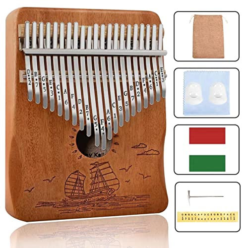 Fingerklavier Kalimba 21 Tasten, Calimba, Kalimba 21 Tasten mit Stimmhammer und Anleitung (evtl. nicht in deutscher Sprache), Sail Away Daumenklavier für Erwachsene und Anfänger (braun)