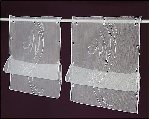 SCHMIDTGARD STOFFE Raffrollo Raffgardine Scheibengardine 2er Pack Panneaux Bistrogardine 2 x 48 x 30 cm (HxB) weiß