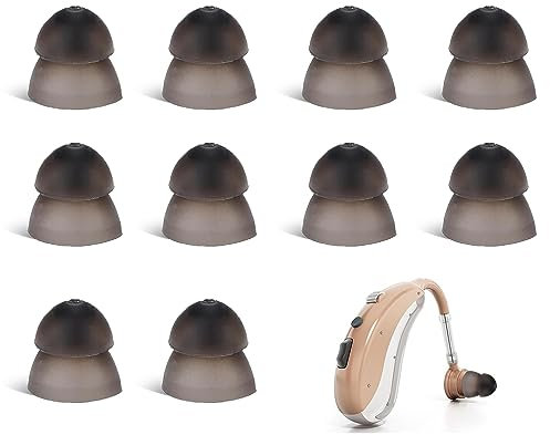 10pcs Double Layer Closed Type Washable Anti Static Ear Tips,Hearing Aid Domes,8mm Silicone Ear Tips Double Layer Closed Type Domes,Hearing Aid Domes Earbud Tips for Seniors(Black)
