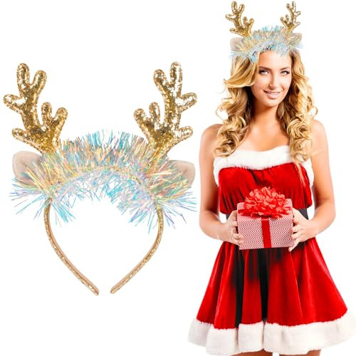 Serre-Tête De Noël Avec Oreilles De Cerf à Paillettes, Bois De Cerf, Accessoire De Costume Pour Fête, Enfants Et Adultes