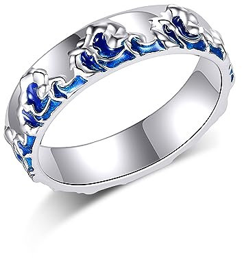 Wellen Ring 925 Sterling Silber Wellen Ringe Ozean Schmuck Geschenke für Damen Männer Natur Liebhaber (Größe 7)