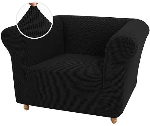 XHDZSW Stretch-Sofa-Abdeckung für Chesterfield-Sofa, Sofabezug 1/2/3 sitzer, Spandex Jacquard Elastische Couchbezug, Couch-Schlupfdeckel für Wohnzimmer Anti-Rutsch (Schwarz,Stuhl)