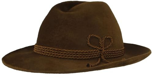 Breiter Herren Velour TrachtenHut FilzHut Herrenhut Werdenfelser – Hut Handgemacht 100% Haarfilz mit Kordel-Garnitur & Echtleder Schweißband - Krempe 7,5 cm Trendbraun 59