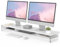 Fenge Acryl Monitorständer Riser 108cm, Großer Dual monitorständer mit Metallregal, Schreibtisch Zubehör für Laptop/PC/Drucker/TV Bildschirm, Tragfähigkeit 45KG Weiß