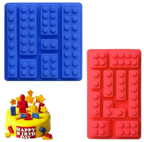 XUELIYUN 2 Pcs Silicone Moulds Chocolate Mould Building Bricks Multi-Size Ice Cube Candy Moulds for Building Block Themes Kids Party and DIY Cake Baking Random Color