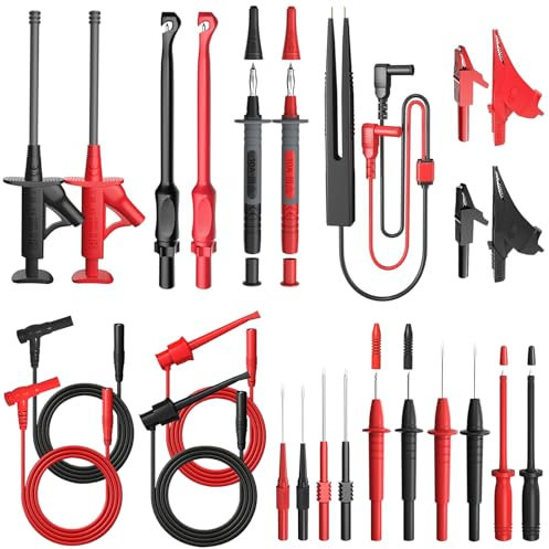 Puntali per test multimetro, set di puntali con clip coccodrillo sostituibili, sonde perforanti, clip coccodrillo, clip gancio per test, pinzette per test per multimetri elettrici digitali - 25 pezzi