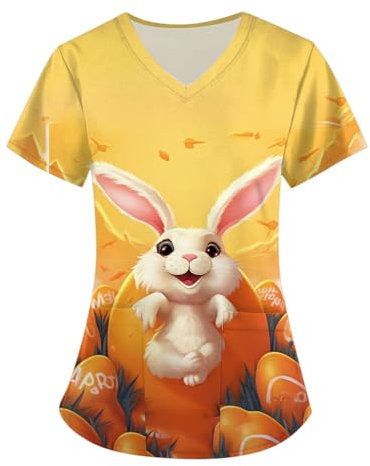 TIMELYE Schlupfkasack V-Ausschnitt Krankenpfleger Uniformen Wellness Haustier-Kosmetik Einfarbig Rettungsdienst Gürtel Schlupfhemd Kordelzug Kittelschürze Damen Durchgehendem(2-Yellow,3XL)