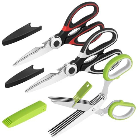Vutyvve ciseaux de cuisine, ciseaux multi-usages pour la viande et la volaille, lames en acier inoxydable, lavables au lave-vaisselle, noir/rouge/vert, lot de 3