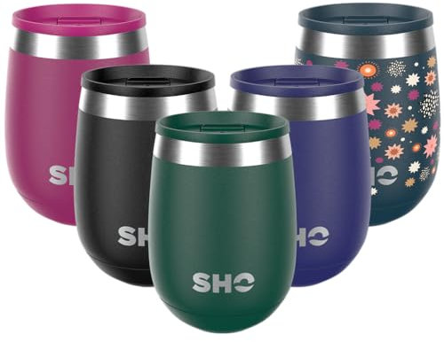 SHO Pacto - Tasse à café isotherme réutilisable en acier inoxydable et verre à vin sans pied – 8 heures chaudes, 12 heures froides – 360 ml – Sans BPA (vert forêt, 360 ml)