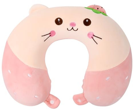 Wisebom Travel Pillow Cute Cartoon Animal Neck Pillow 30 x 28cm Removable Travel Neck Pillow with Zips Soft Memory Foam Travel Pillow U Shaped Cushion for Car Airplane Train Office Home