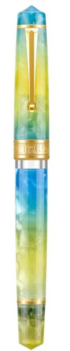 Asvine P20 Füllfederhalter mit gelbem Kolben, Iridium, feine Feder, Goldverzierung, glatte Schreibmaschinensammlung, Harzstift mit Etui-Set