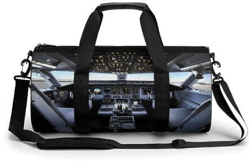 YJWANDO Zylindrischer Turnbeutel, Flugzeug-Cockpit-Druck, Fitness-Tasche, Sport-Fitness-Handtasche, Sport-Reisetasche, 45 cm/22,9 cm/22,9 cm/22,9 cm, Stil, Stil, 45 cm/22,9 cm/22,9 cm/22,9 cm, modern,