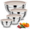 Onader Rührschüssel 4er Set, Edelstahl Schüssel mit Luftdichtem Deckel, Salatschüssel Set zum Kochen, Backen, Spülmaschinenfest & Gesund, 4,5L/ 3L/ 1,5L/ 1,2L - Khaki