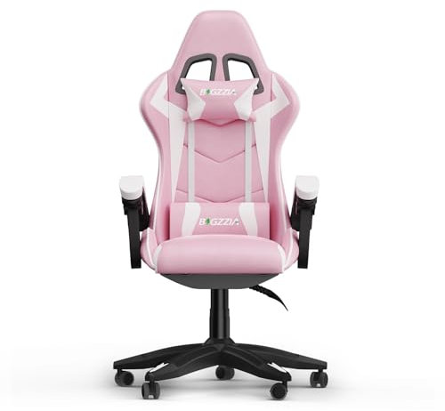 bigzzia Gaming Stuhl Ergonomisch, Gaming Sessel, Pc Stuhl, Gaming Chair, Gamer Stuhl, Atmungsaktiver Bürostuhl Mit Kopfkissen Und Armlehnen für Jugendliche und Erwachsene Rosa