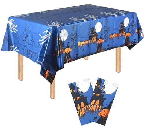 2 Stück Halloween Dekoration Tischdecke,Halloween-Mond Tischdecke,Rechteckige wasserdichte Halloween Tischdecke,Orange Halloween Foil tablecloth für Drinnen Draußen Halloween Party Deko