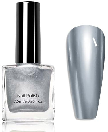Metallic Nail Polish, Chrome nail polish, Mirror Quick Dry Nail Varnish, Metallic Effect Nail Art Polish, Silver Plating metallic nail No UV Needed, mirror Gel Nail Polish (12#Silver)