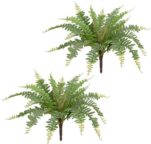 Hollyone Lot de 2 Bouquets de fougères artificielles de 46 cm pour intérieur et extérieur, Fausses fougères de Boston givrées, Plantes artificielles pour décoration d'intérieur, Porche, Jardin