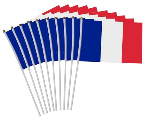France Bâton Drapeaux, drapeaux bleu blanc rouge français agitant à la main | 5.5 X 8.3 pouces France Drapeau Petit Bâton Drapeaux Pour Activité Parade Sports Décoration de La Maison