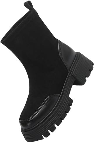 Generico Anfibi Donna Senza Lacci Stivali Per Gambe Grosse Stivali con cerniera laterale per donna Stivaletti alla caviglia Stivali corti Scarpe singole per donna Stivaletti Donna (Dark Gray, 35)