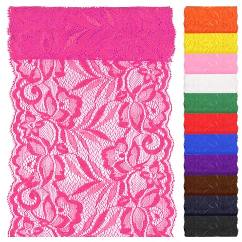 Swpeet 5 Yard by 6 Breite Rose Red Lace Stoff Stretch Elastic, Trim Lace Band, elastische Nähen Trim Band für Kleidungsstück, Stirnbänder, Hochzeit Bouquet Herstellung DIY Handwerk