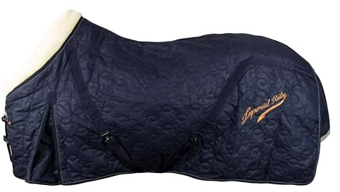 Imperial Riding Manta de establo IRH Super-Dry 200 g, cálida Manta de establo con Cuello de Piel sintética, Material superseco, Correas Cruzadas, cordón de Cola y Pliegue, Azul Marino, 85