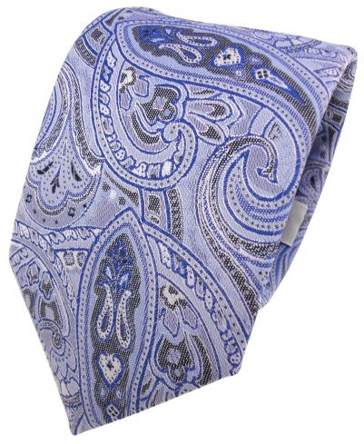 TigerTie Designer Krawatte in blau hellblau grau weiß Paisley gemustert