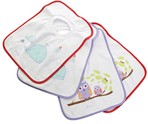 Dreambaby Terry Cloth Pullover Baby Bibs - Super Absorbent for Feeding and Drooling Toddlers - Owl and Whales, 4 Count (Pack of 1), G536