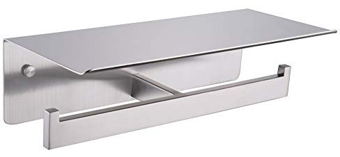 APLusee Doppelter Toilettenpapierhalter mit Regal, gebürstetes Nickel, modernes Badezimmerzubehör SUS 304 Edelstahl, kommerzielle Taschentuchrollenspender, Handyaufbewahrung, praktische Nutzung