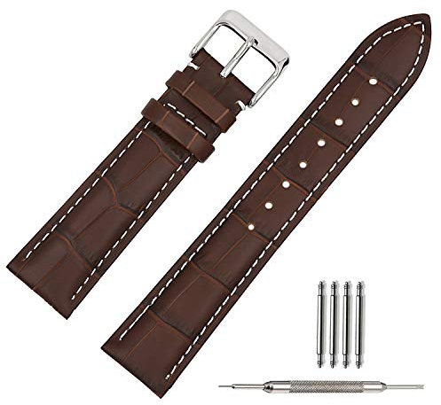 TStrap Uhrenarmband 20mm - Leder Armband Herren - Lederarmband Uhrenband mit Edelstahl Dornschließe - 14mm 16mm 18mm 19mm 21mm 22mm 23mm 24mm