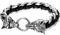 OIDEA Herren Armband Wolf aus Leder Edelstahl: Doppel Wolfskopf Panzerkette Geflochtenes Lederarmband Armkette Punk Rock Handgelenk Armreif Schmuck Geschenk für Männer Jungen