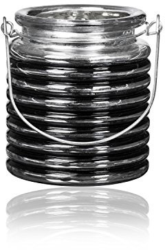 Sandra Rich, Glas- Laterne Black Relief Silber verspiegelt mit Rillen in SCHWARZ, 9 cm. 9152-9-94