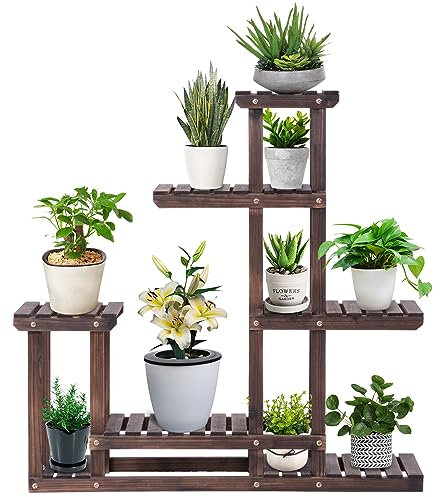 COSTWAY Porta Piante da Interno ed Esterno a 6 Ripiani, Scaffale per Piante a Scala in Legno, Porta Vasi e Fiori da Balcone, Giardino e Salotto, 101,6 x 25,4 x 96,5 cm