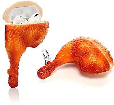 YIGEYI Silikon Hülle Kompatibel mit Airpods Pro Funny Cute 3D Cartoon Case Cover[Simulation Lebensmittelserie] (Chicken Leg)