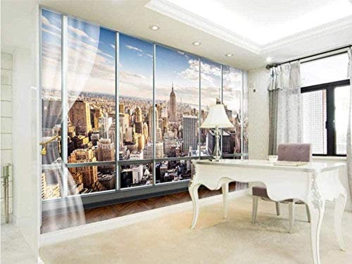 XHXI Papier peint photo papier peint non tissé décoration murale New York New York bâtiment fenêtre 3D garçon cham Papier Peint 3D Salle de séjour Chambre à coucher Salle de séjour Mural-200cm×140cm