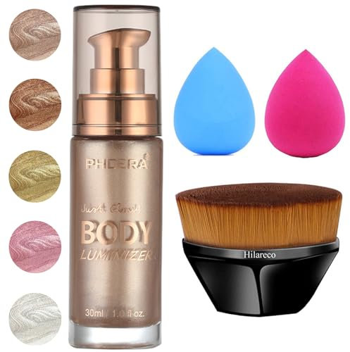 PHOERA Body Luminizer Schimmer öl Körper Highlighter mit Make-up-Pinsel Highlighter Körper Flüssig Glitzer Körper Glow Schimmer Makeup für Gesicht Körper Bein(101 Roségold)