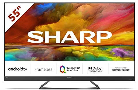 SHARP 4T-C55EQ3KM2AG 55-Inch 4K UHD Quantum Dot Frameless Android Smart TV with Freeview HD, Google Assistant, Chromecast, 4 x HDMI, 2 x USB & Bluetooth, QLED TV – Black [Energy Class G]
