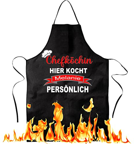 Lustig bedruckte personalisierte Schürze mit Namen |Chefköchin PERSÖNLICH | Küchenchef | Kochschürze, Latzschürze, Küchenschürze Grillschürze, Partyschürze | Geschnek, Geburtstag, Schurz (Schwarz)