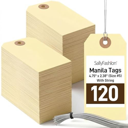 SallyFashion 120PCS Manila Tags with Wire, 4 3/4 x 2 3/8 Shipping Labels