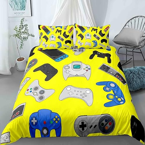huitutu Jungen Gamepad Bettwäsche 135X200cm Tröster Startseite Satz,Kinder Gamepad Bettwäsche Set,Moderne Spieler Bettbezug Für Jugendliche Jugend Mädchen+ 1 Kissenbezug 80x80cm Gelb
