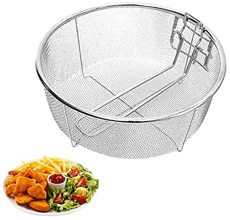 Gusengo Panier À Frire, Panier Rond pour Friteuse, Panier À Frites en Acier Inoxydable, Panier À Friteuse Ronde avec Poignée, pour Poulet Frit, Rondelles D'Oignon, Crevettes