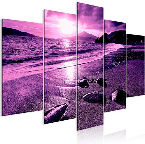 decomonkey Bilder Strand Meer 150x75 cm 5 Teilig Teilig Leinwandbilder Bild auf Leinwand Vlies Wandbild Kunstdruck Wanddeko Wand Wohnzimmer Wanddekoration Deko Landschaft Natur