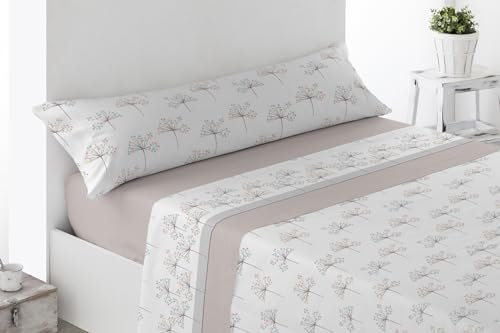 ENERGY COLORS TEXTIL-HOGAR - Verano Cama 150 - Juego Sábanas 3 Piezas con Bajera Ajustable 1 Funda Almohada y Encimera Microfibra (Circul Beige)