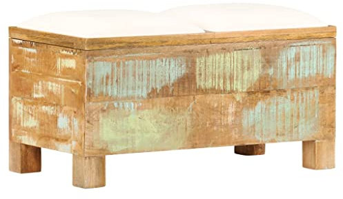 Sitzbank mit Stauraum, gepolsterte Truhe, 80x40x40 cm, Betttruhe, Polsterbank für Flur, Schlafzimmer, Wohnzimmer, Altholz Massiv