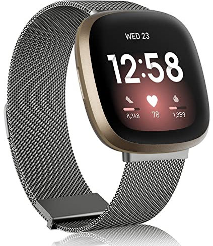 AK Armband Kompatibel mit Fitbit Versa 3/Versa 4 Armband/Sense/Sense 2 Armbänder, Edelstahl Metall Ersatzarmband mit Verbesserter Magnet für Fitbit Versa 3/Versa 4/Sense/Sense 2 Damen Herren