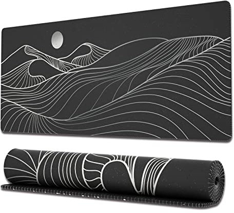 Ovenbird Large Gaming Mouse Pad with Stitched Edges, Minimalist Mountains Desk Mat, Extended XL Mousepad with Anti-Slip Base, Cute Desk Pad for Keyboard and Mouse, 31.5 x 11.8 in, Black and White