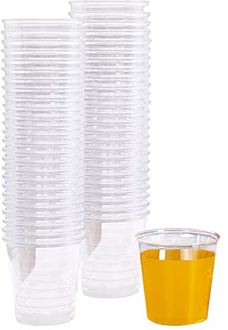 LTHERMELK 50 Pièces Réutilisables Transparents Tasses, Empilables Verres Shot en Plastique Café Glacé Coupe pour Décoration la Maison, Whisky, Barbecue, Mariages, Fête(90ml)