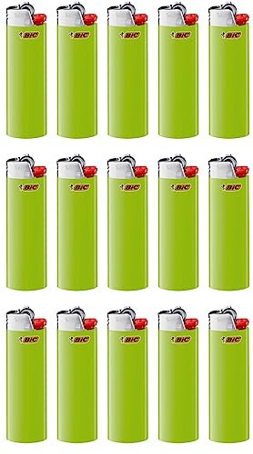 BIC J26 Maxi Feuerzeug, Gemischte Farben und BIC Ständer – Leicht und Zuverlässig (Grün, 15)