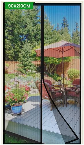 Zanzariera Magnetica, 90x210cm Zanzariera Porta, Zanzariera Porta Rete Fine, si Chiude da Sola per Balcone, Non è Necessario Praticare Fori, per Balcone Soggiorno, Nero