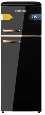Cecotec Frigorífico 2 Puertas Retro de 215 L Bolero CoolMarket 2D Origin 215 Black E. Altura 148,2 cm y 55,2 cm de Ancho, Luz, Tirador Cromado, Bandejas Cristal, Control de Temperatura, Negro